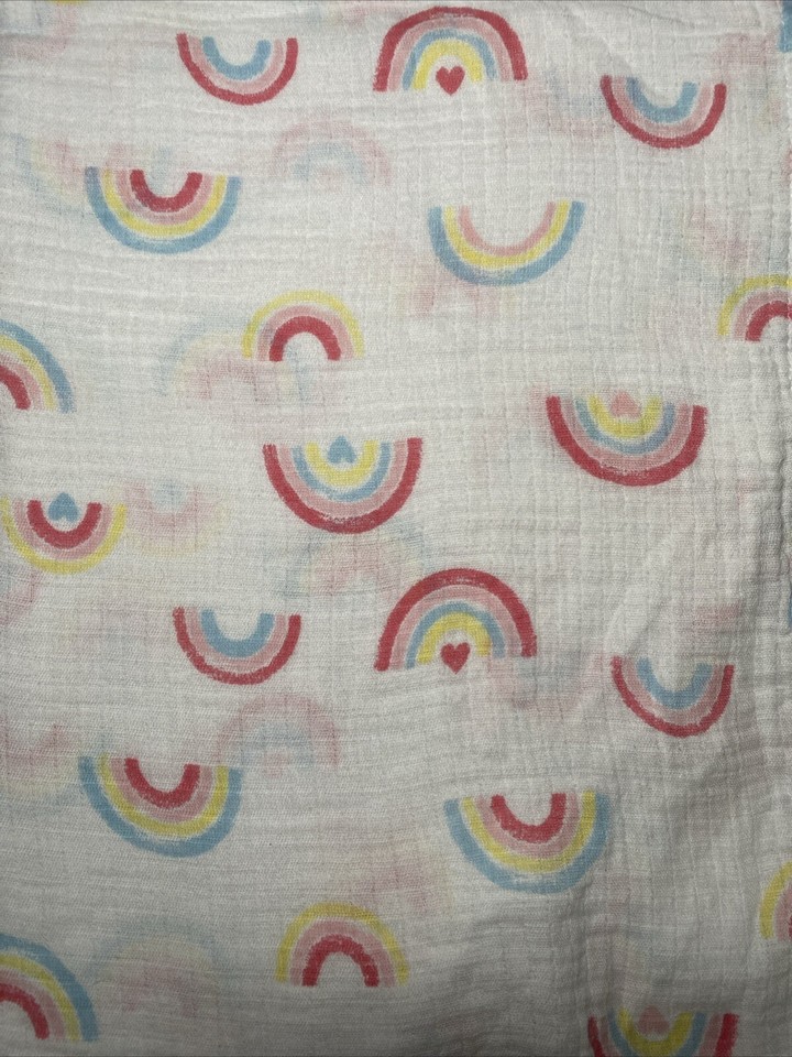 Aden & Anais Baby Blanket Rainbows Hearts White Cotton Muslin Swaddle