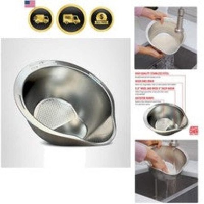 Stainless Steel Rice Strainer Bowl Colander Fruit Vegetable Washer 10.6 inch