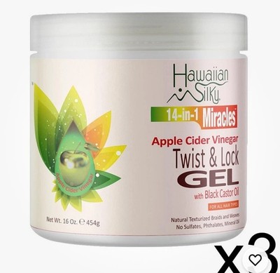 HAWAIIAN SILKY APPLE CIDER VINEGAR TWIST LOCK HAIR GEL 3PACK 16 ounce each 