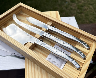 Wolfgang Puck 3-piece Stainless Steel Cheese Knife Set In Wooden Box NEW