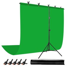 Green Screen Backdrop with Stand for Streaming, 6.5X 10ft WxH Protable Gree