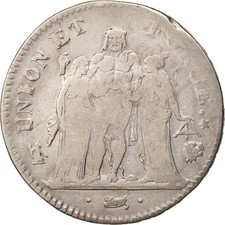 [#408716] Coin, France, Union et Force, 5 Francs, 1798, Bayonne, VF, Sil, ver