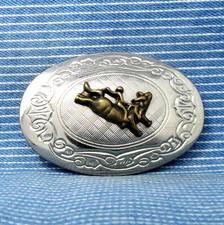 Bull Riding Cowboy Dress Belt Buckle Gold  Silver Tone Vintage 80s   .GTA158