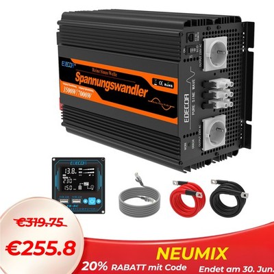 EDECOA Reiner Sinus Wechselrichter 12V 230V 3500W Wandler Bluetooth APP
