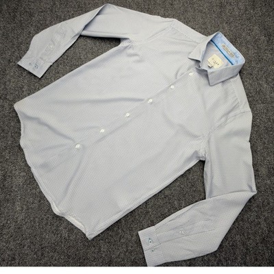 C-LAB NYC 4 Way Stretch Slim Fit Dress Shirt Men s Medium 15.5 33/34 Blue