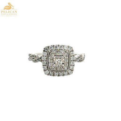Princess-Cut Double Halo Natural Diamond Engagement Ring SZ 6.5 (PSH039005)