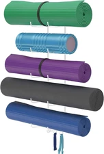 Wallniture Guru Yoga Mat Holder Wall Mount with 3 Hooks for Hanging Yoga Strap,