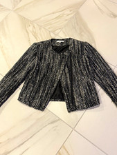 CAbi Black/White Herringbone Tweed Lined Asymmetric Zip Short Jacket XS