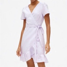 GAP Linen Blend Lavender White Stripe Ruffle Wrap Dress size small MSRP $79