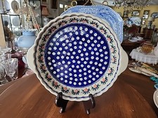 Vintage Boleslawiec  Polish Pottery Pie Dish / Pan  11” Bluw Peacock