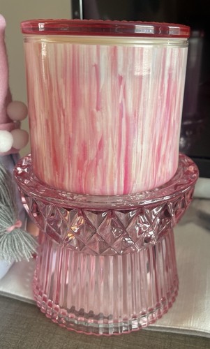 Bath & Body Works Faceted Glass Pedestal Candle Holder + Champagne Candle +lid - Picture 2 of 5