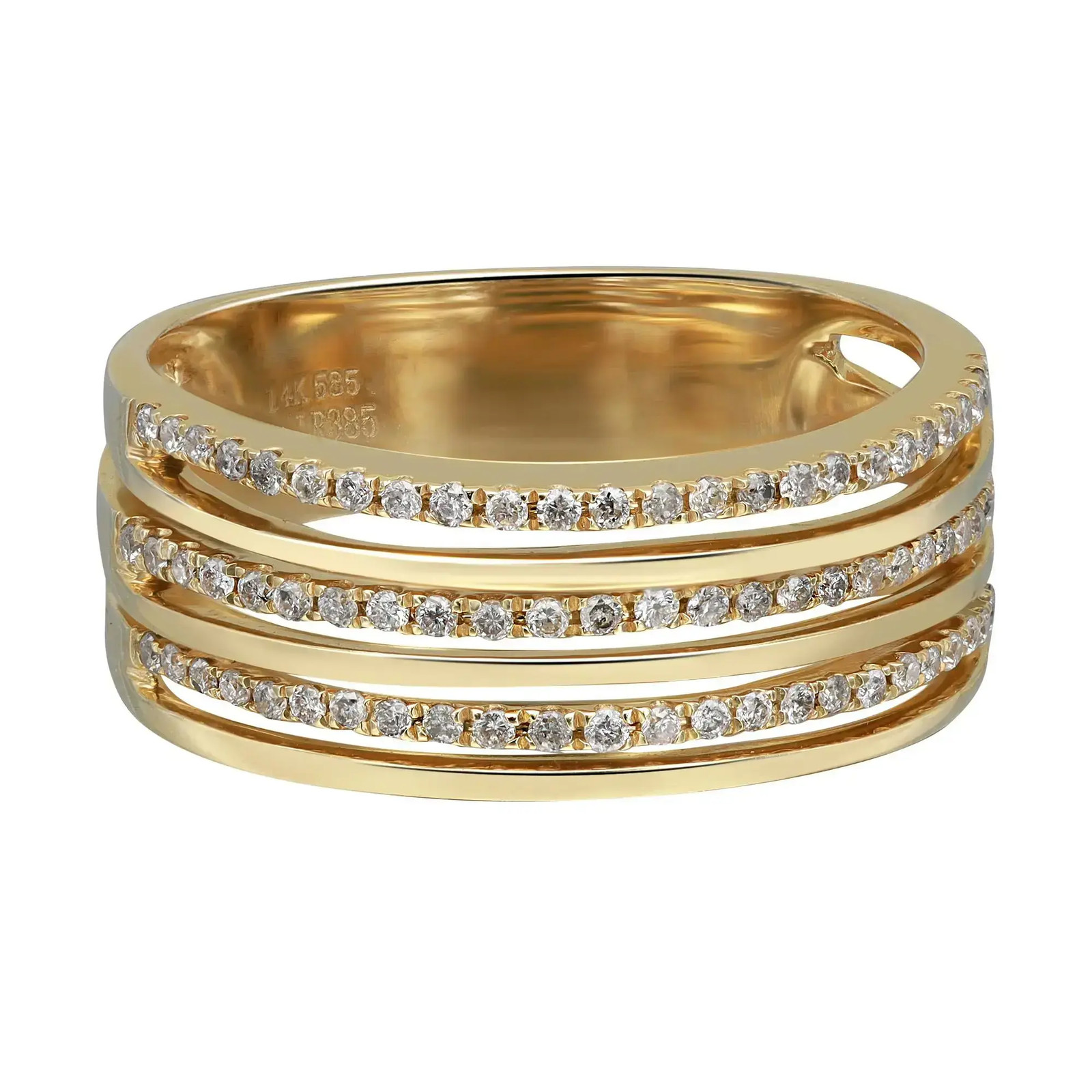 0.31Cttw Prong Set Round Diamond Multi Row Band Ring 14K Yellow Gold Size 7.75