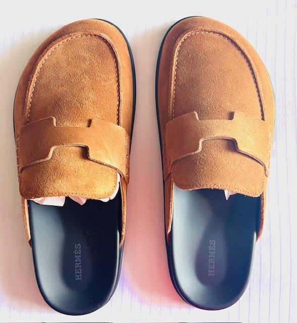 【HERMES】ミュール クロコ ブラウン Authentic Hermes Mens Go Mule Marron Teck Suede Calfskin