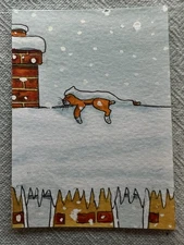 ACEO ORIGINAL Cats “Cat is Too Tired for Christmas” Artist Colin Coles 2024
