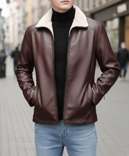 Men s Sheepskin Stylish Brown Leather Jacket ...