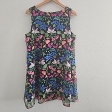 Tahari Women's Dress 12P Black Floral Embroidery Garden Fairy Whimsical Romantic