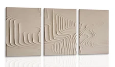 3Pcs Framed Beige Cream Abstract Textured Line Art Curved Canvas Wall Art Pri...