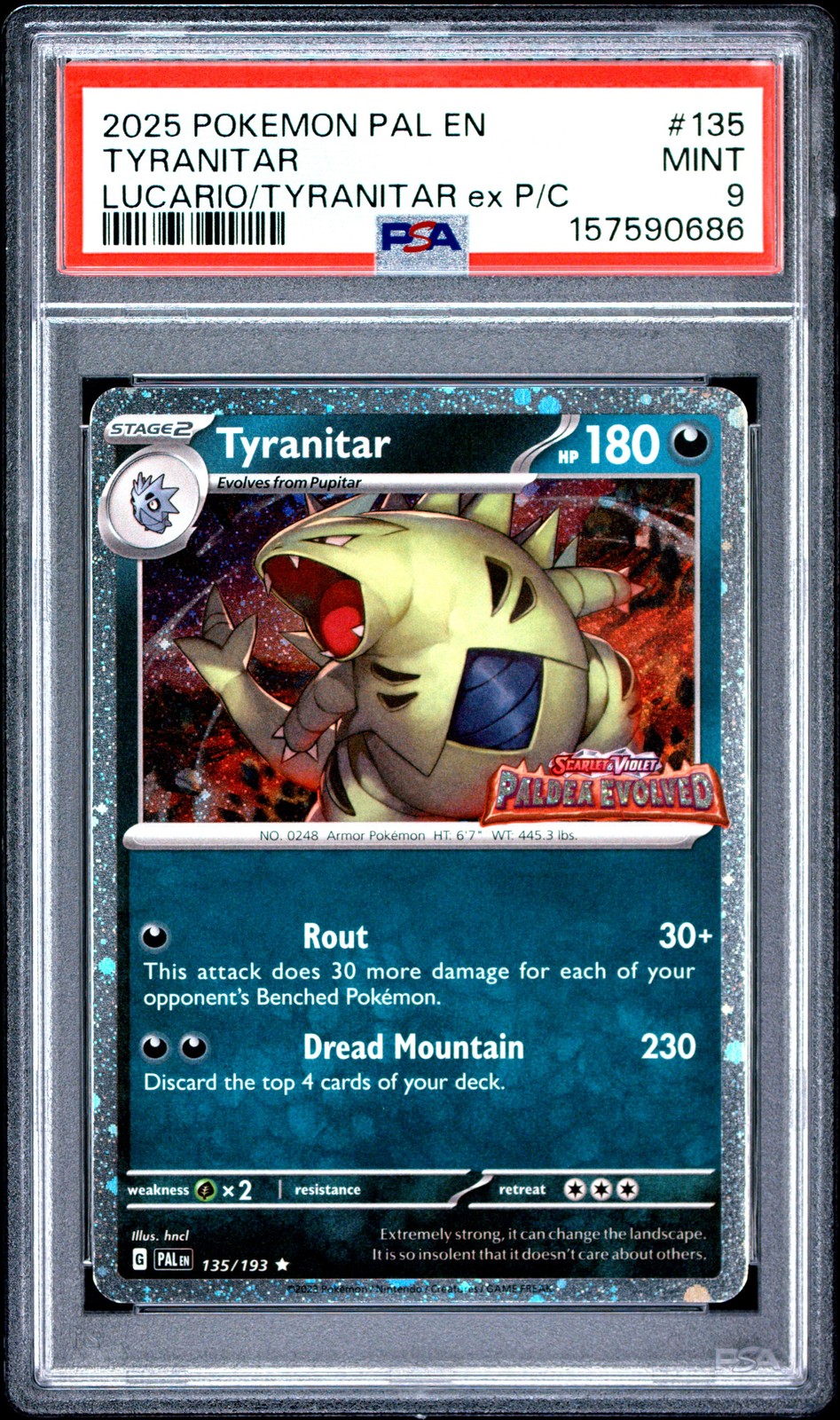 2025 POKEMON PAL EN-PALDEA EVOLVED #135 TYRANITAR PSA 9