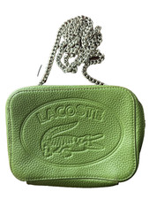 BORSA LACOSTE PELLE VERDE PORTAFOGLIO COMPATTO CATENA METALLO ARGENTO EDIZIONE LIMITATA VHTF