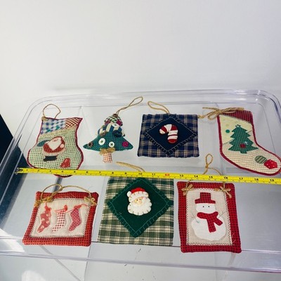 Lot Of 7 Handmade Christmas Tree Ornaments Patchwork Fabric Country Farmhouse