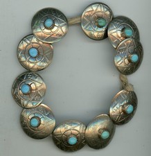 Navajo 10 pc Silver Turquoise Handmade Concho Belt Vintage 24.7 grams
