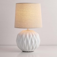 White Ceramic Table Lamp, Geometric Textured Small Bedside Lamp 1 Pack,