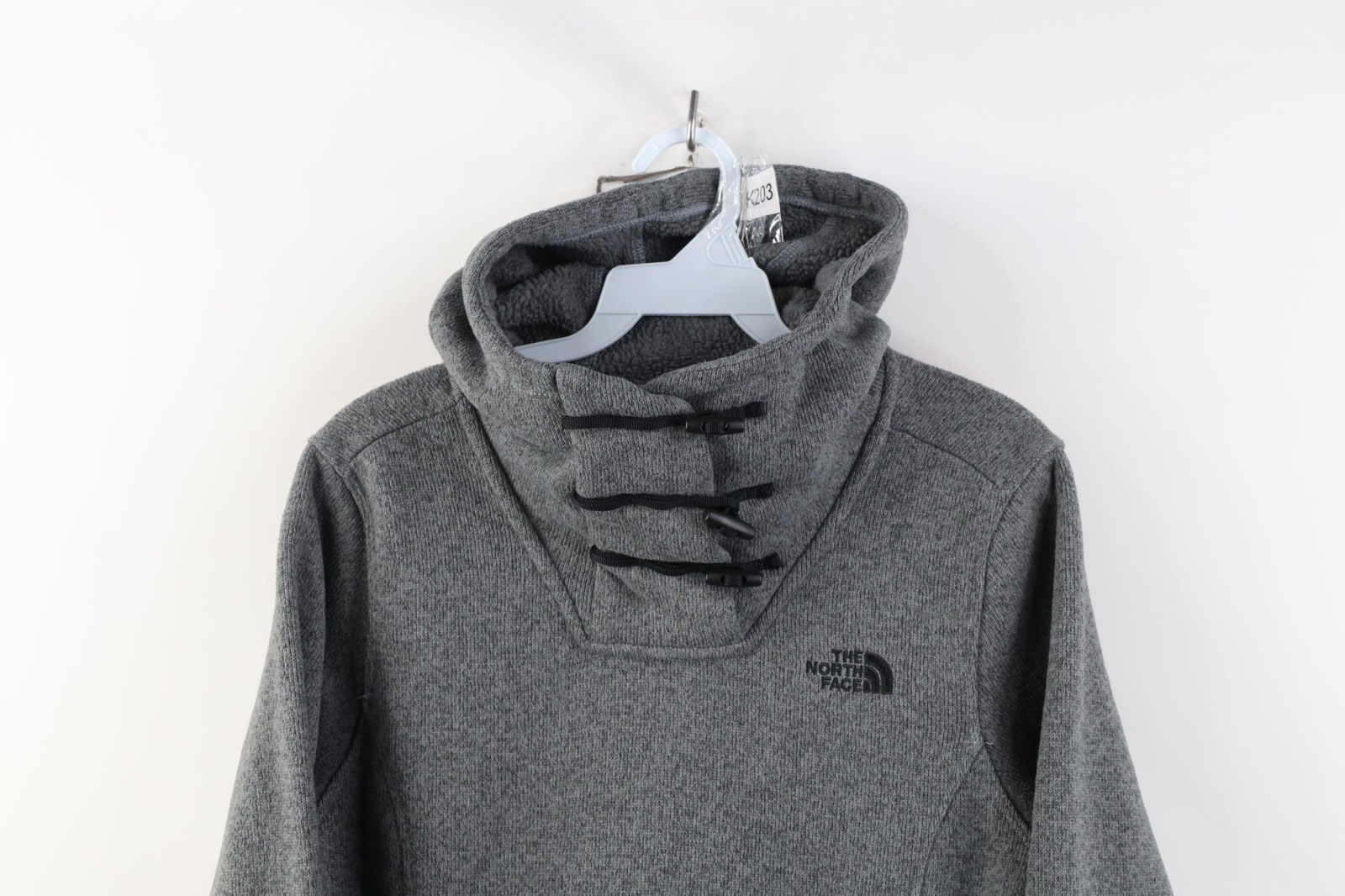 The North Face Womens Medium Spell Out Crescent Pullover Hoodie Sweatshirt Gray image 2