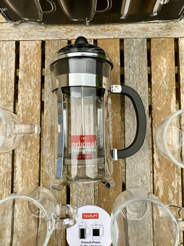 BODUM « Chambord » Cafetière Piston 8 Tasses + 4 Mugs en Verre 35cl État Neuf - Photo 2/4