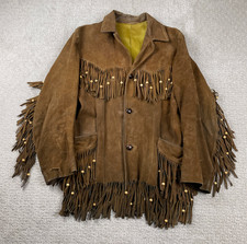 Vintage 70s Pioneer Wear Leather Jacket Mens 40 Fringe Bead Westernwear USA Made
