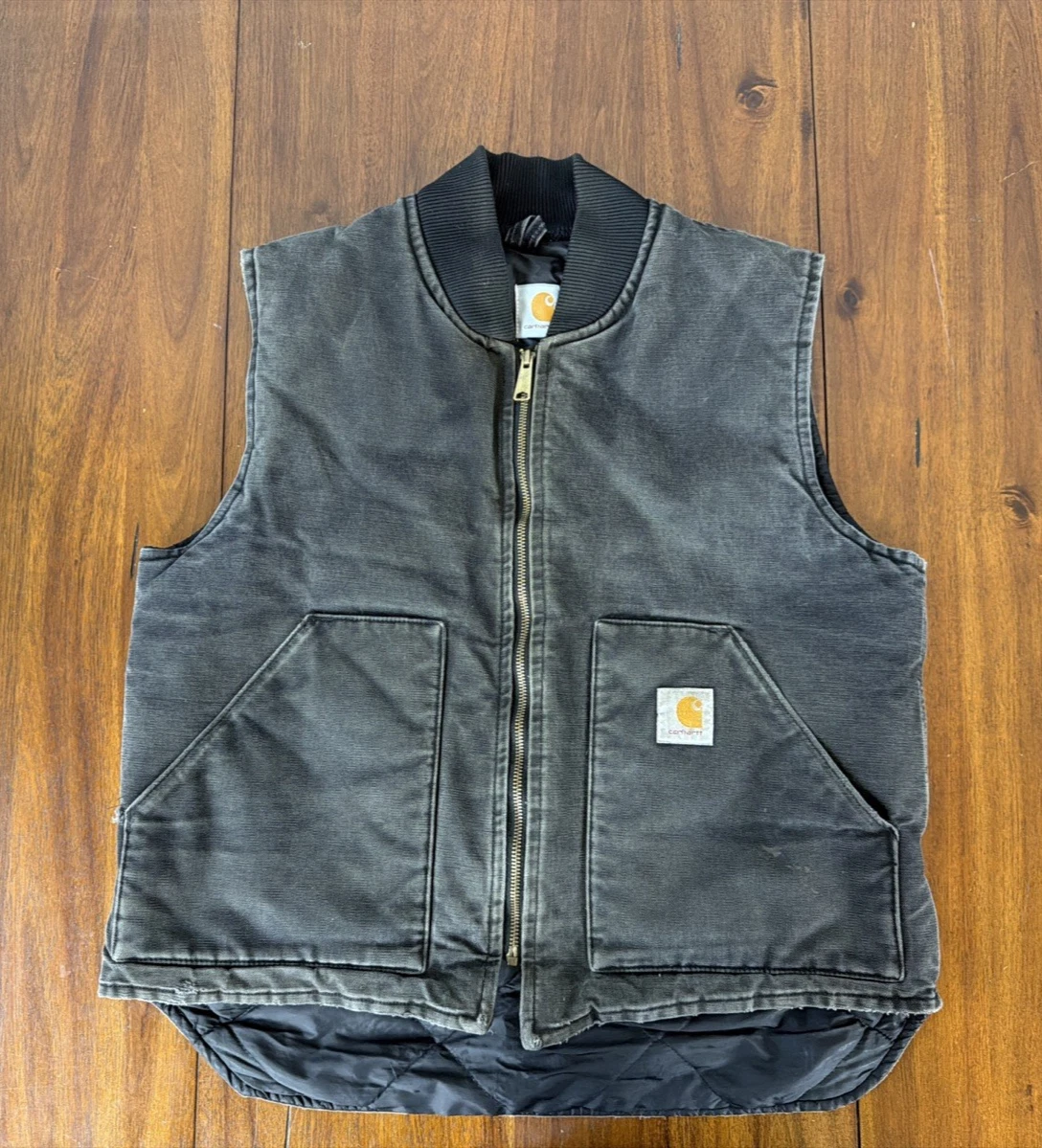 Carhartt Men Work Vest Duck Canvas Quilt Lined V02 Faded Black Small Medium