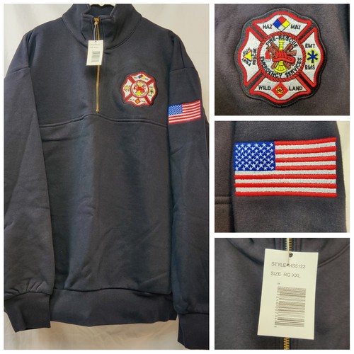 Fire Rescue Emergency Horace Small Mens Quarter Zip Pullover Blue Sz 2XL Sweater - Picture 1 of 11