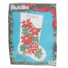 Pointsettias Bucilla Cross Stitch Kit Stocking 18" 83135 NEW SEALED Holiday