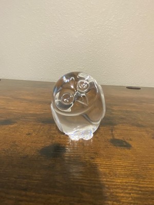 VTG STEUBEN Clear Crystal Owl Hand Cooler/Paperweight By LLOYD ATKINS 2.25''H