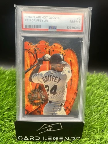 Ken Griffey Jr 1994 Flair Hot  Hot Gloves Die Cut Insert PSA 8 Rare #3 Mariners