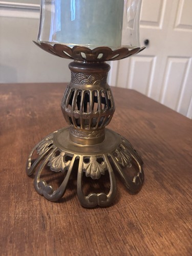 Vintage Brass Tulip Candle Holder with Glass Hurricane Shade - Picture 2 of 8