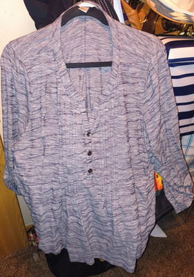 CJ Banks Women's Plus 4XL Gray Striped V-Neck 3/4 Sleeve Cotton Tunic