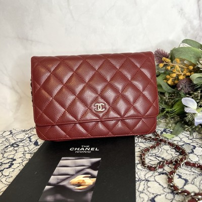 CHANEL Wallet On Chain WOC caviar skin shoulder bag Matelasse *Rank AB* 