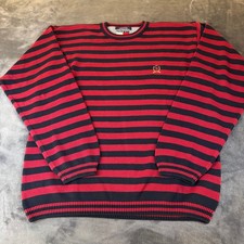 Tommy Hilfiger Red Navy Striped Crewneck Sweater Vintage Mens Extra Large XL