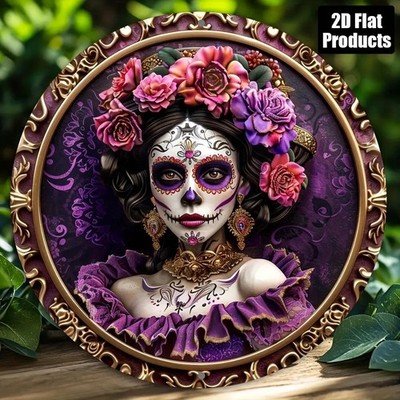 Round Gothic Floral La Calavera Catrina Tin Metal Signs Home Décor 8x8 