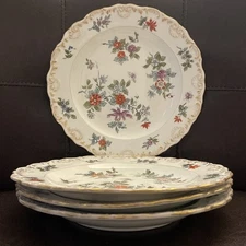 Set of 4 Meissen Vintage Flowers Bread/Desert Plates 7 1/4" Germany