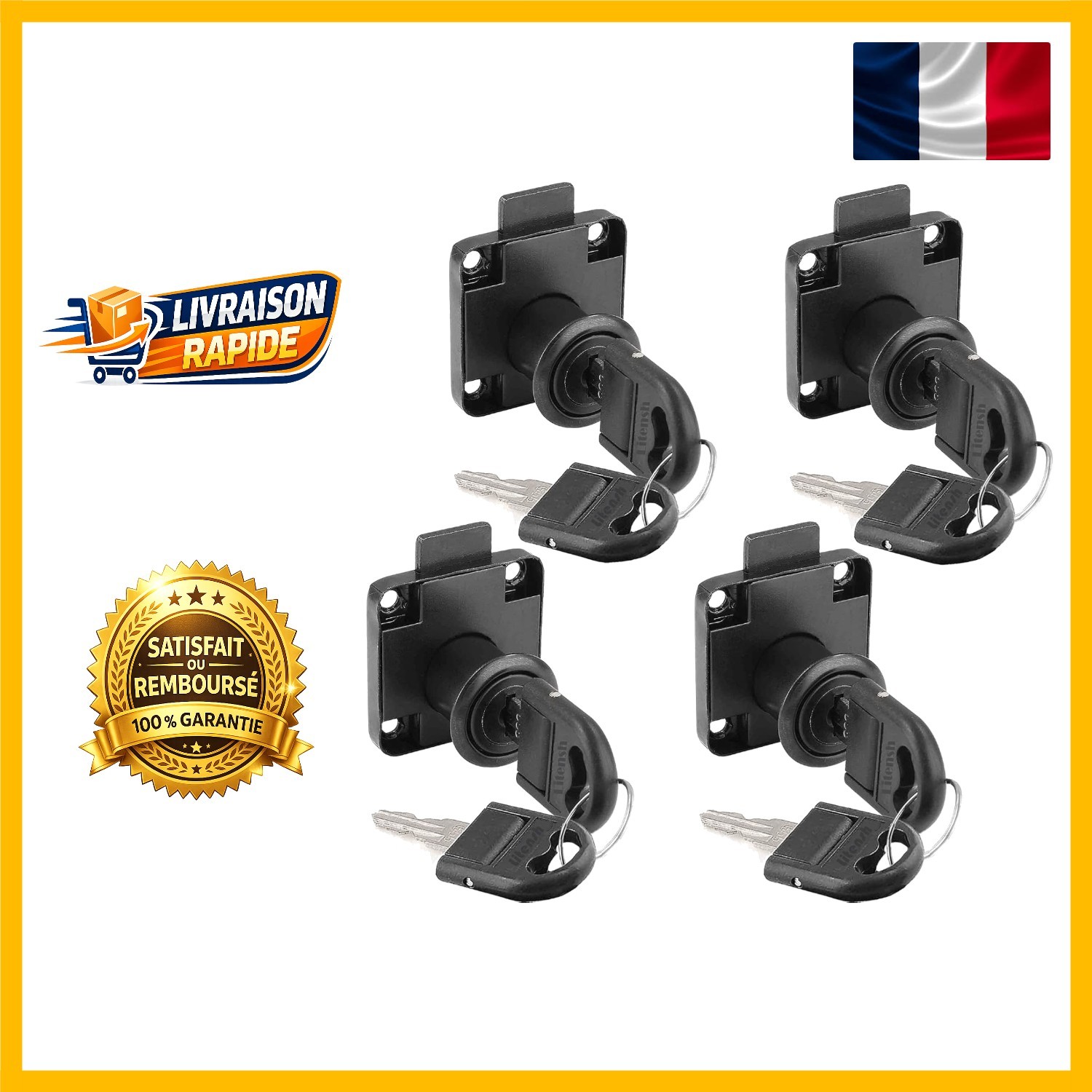 Serrure à came noire anti-corrosion cylindre de 20mm s'entrouvrant pour placard