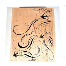 Stampin Up French Flair Background Birds Swallows Swirls Stamp 2006 Mounted 5x6