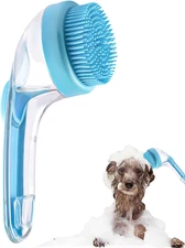 2-in-1 Pet Bath Brush with Shampoo Dispenser for Dogs and Cats (Blue)