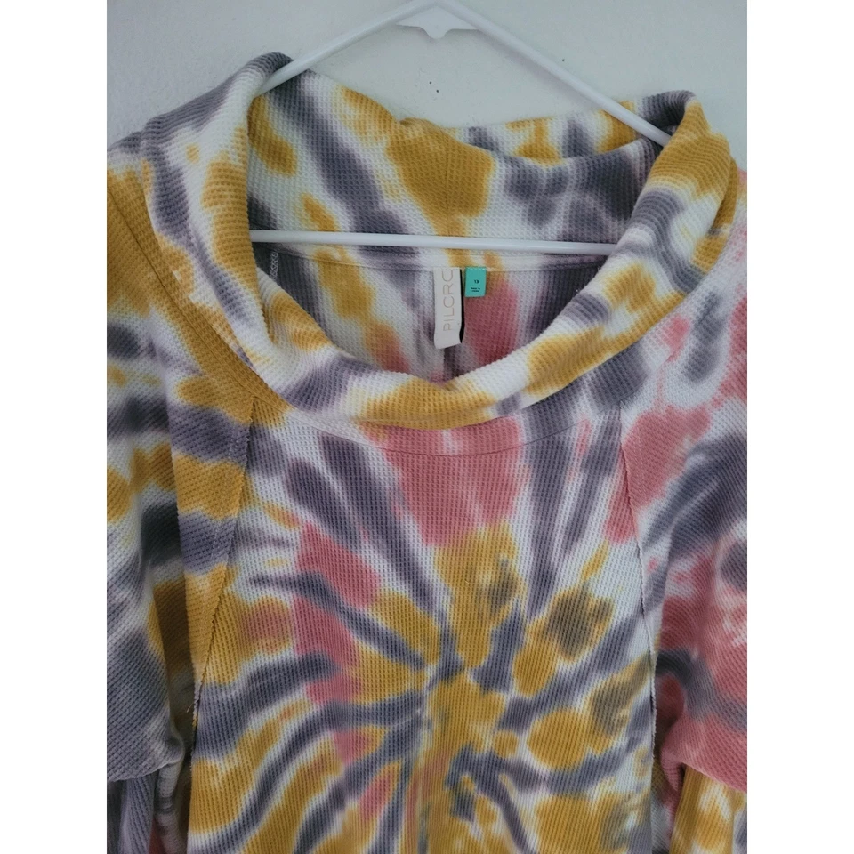 Pilcro Anthropologie Angie Tie Dye Tejido Waffle Capucha Cuello Pullover Top Talla 1X #C Foto 2 de 4