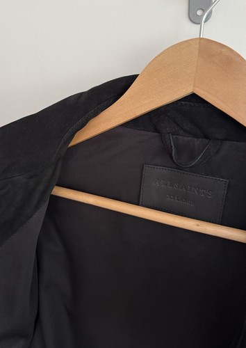 Allsaints “Hazel” Leather Suede Nubuck Trucker Jacket Black XXL - Picture 8 of 14