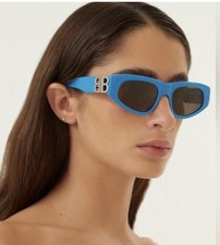 Balenciaga Dynasty BB0095S 011 Blue Silver Grey Lens Women Sunglasses Authentic