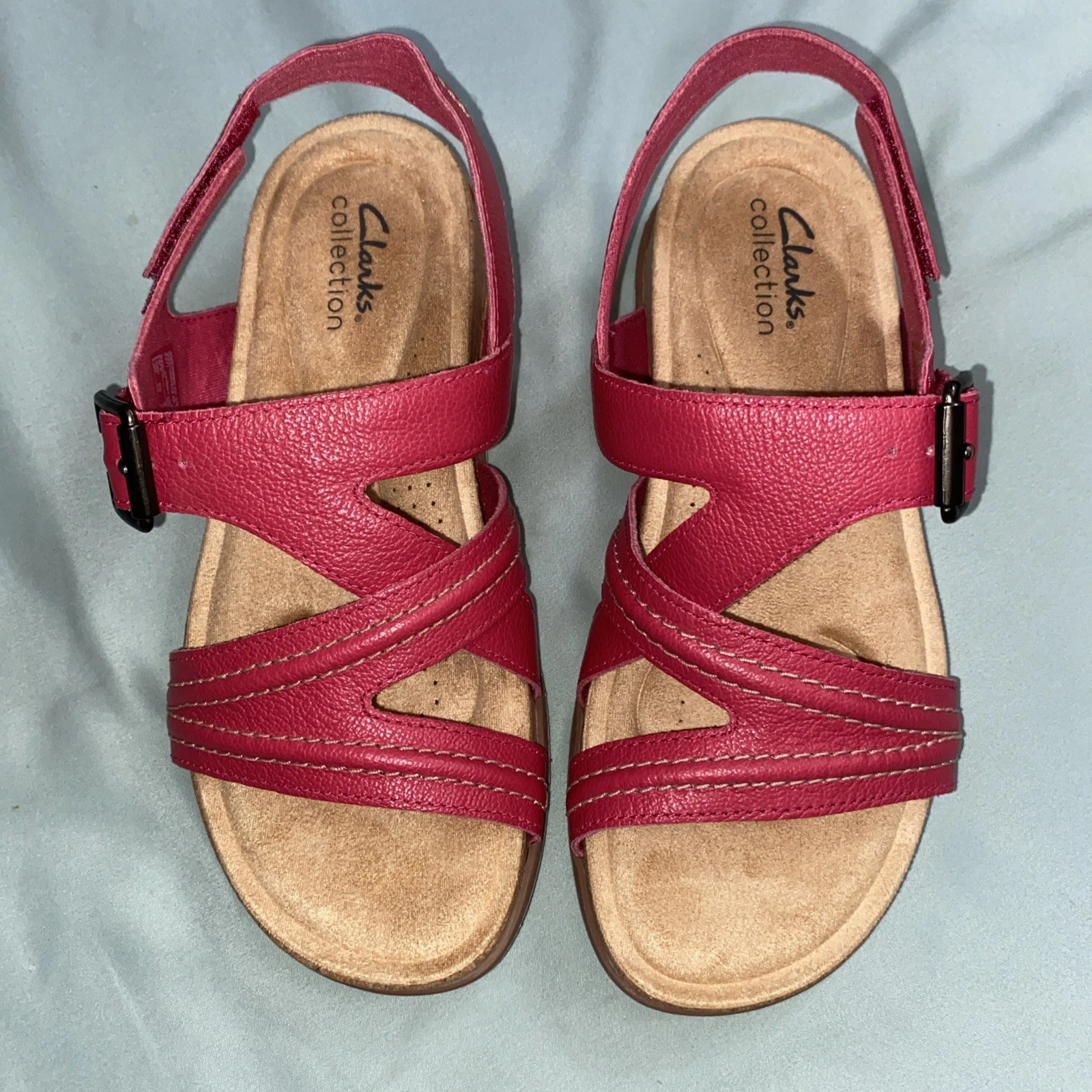 Sandali donna nuovi con scatola Clarks Collection Brynn Step in pelle fucsia taglia 6 (SS22)