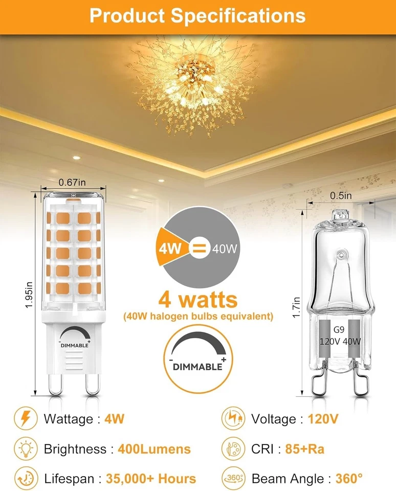 Dimmable G9 LED Bulbs 40W Equivalent - Soft White 2700K, 18 Pack for Chandeliers - Image 4 of 4