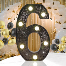 Decorative LED Light up Numbers, Glitter Black Marquee Number Lights Sign for Bi