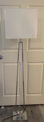 IKEA Klabb Chrome Metal Floor Lamp White Fabric Shade Modern Dimmer Silver New